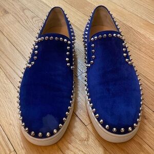 Christian Louboutin Blue Suede Spike Pik Boat Slip On Sneakers